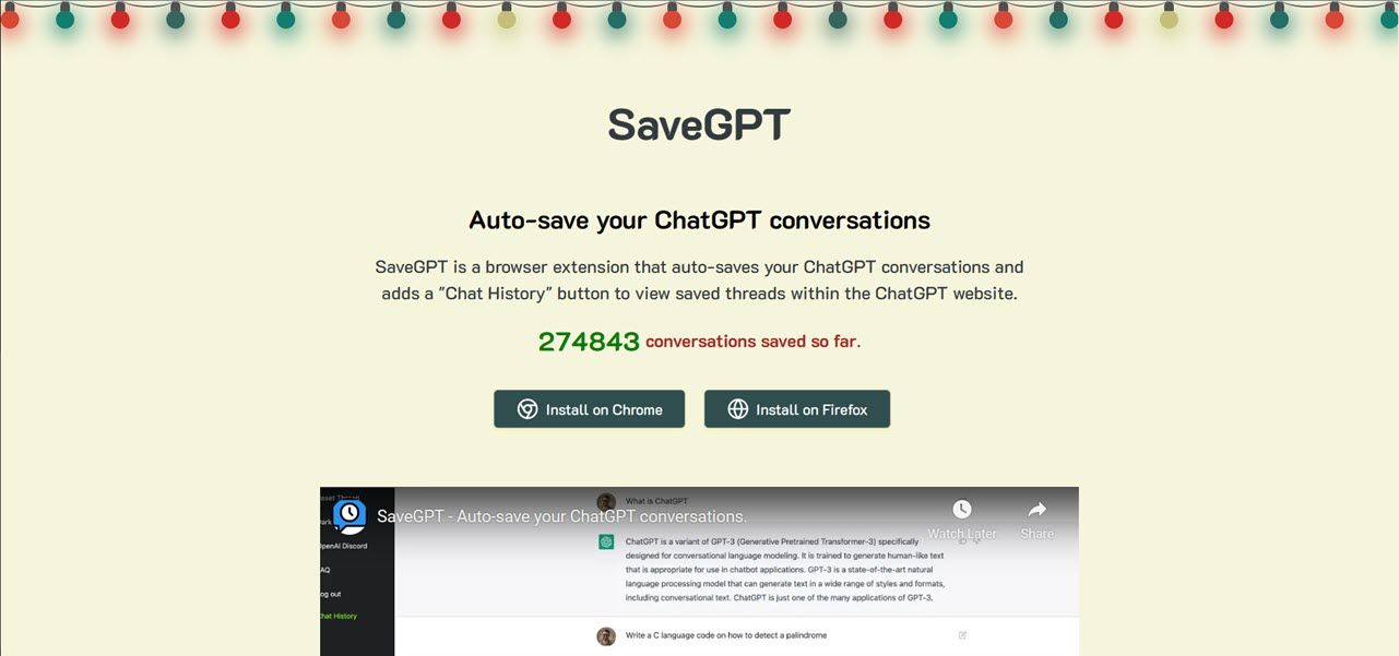 اسکرین شات صفحه اصلی وب سایت SaveGPT را نشان می دهد