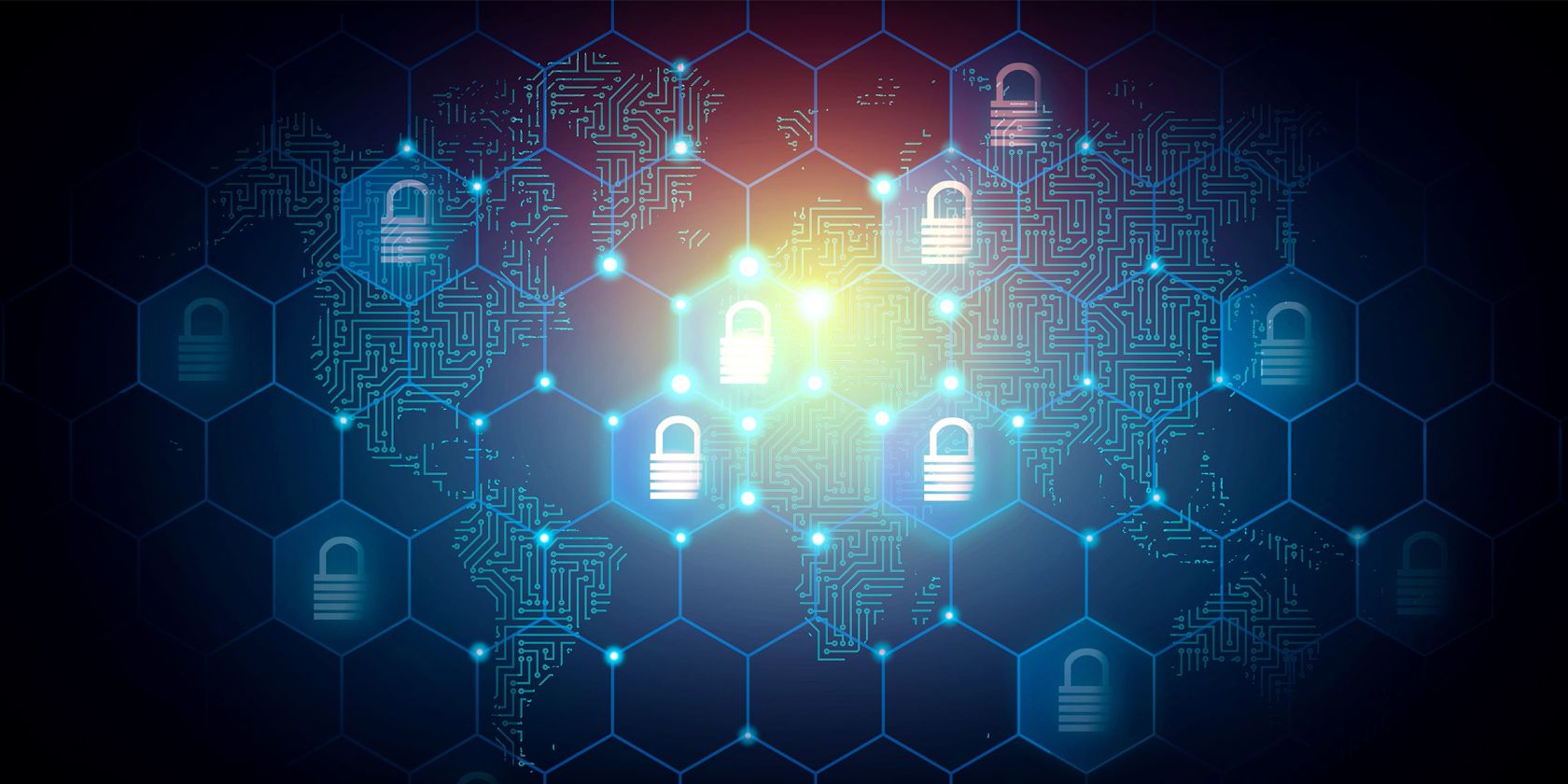 Digital Image of interconnected locks and cyber security