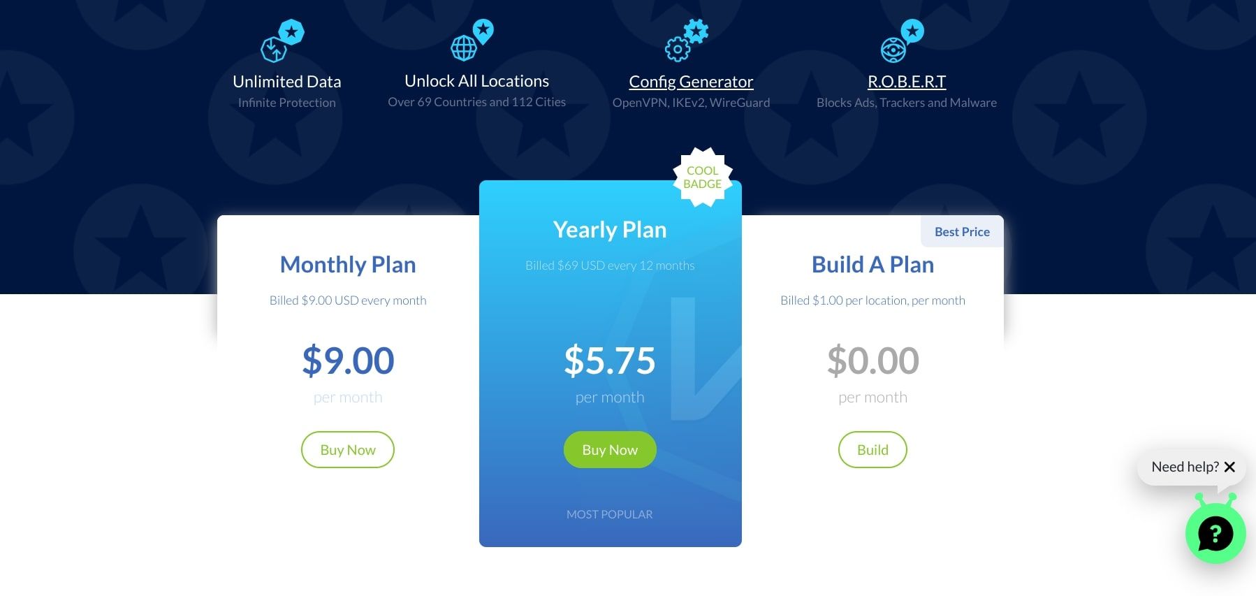 اسکرین شات صفحه قیمت گذاری وب سایت windscribe