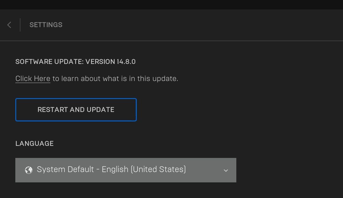 گزینه Restart & Update در Epic Games Launcher