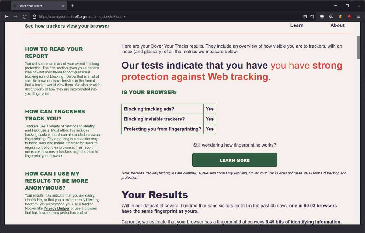 ابزار مرورگر مولود EFF Cover Your Tracks