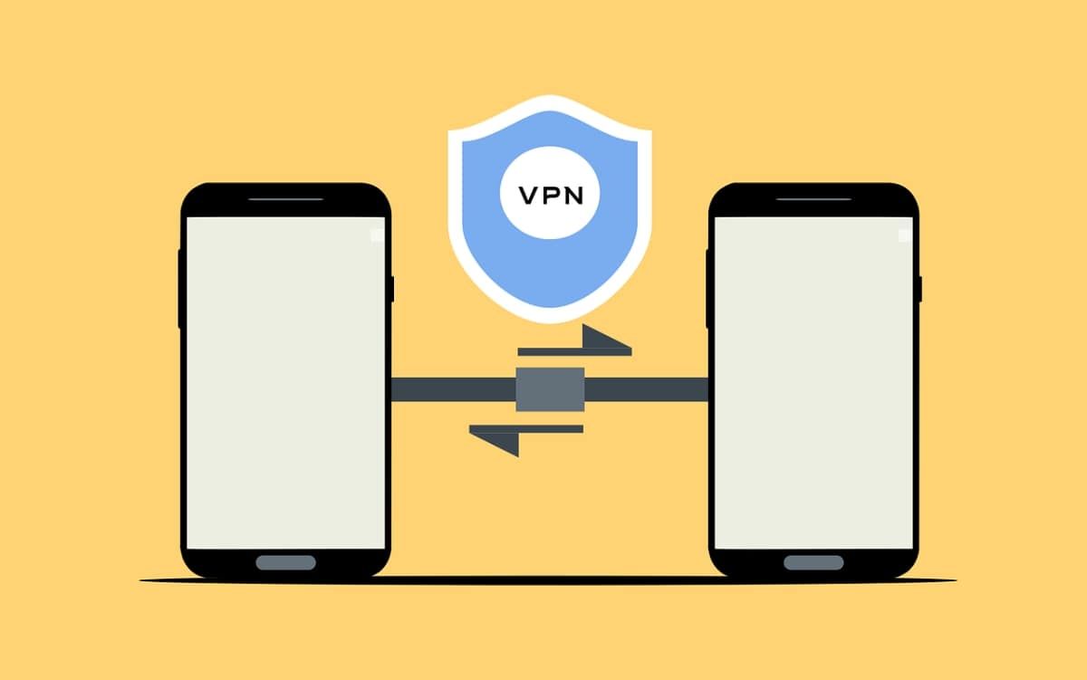 تصویری که انتقال داده بین دو گوشی هوشمند با استفاده از VPN را نشان می دهد