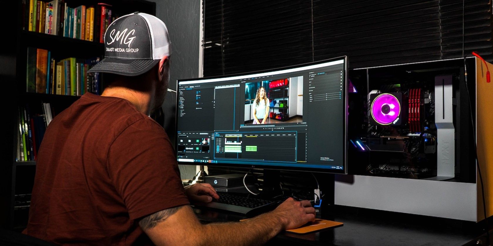 A man editing video on a Windows PC