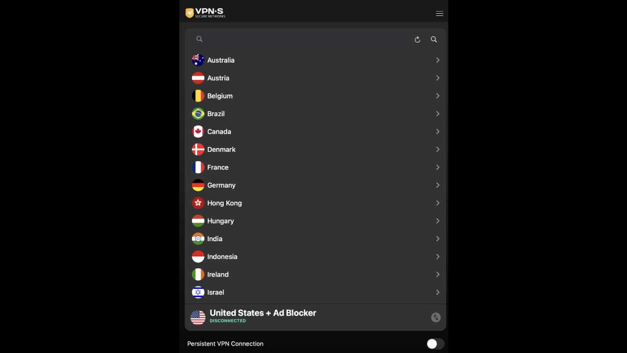 برنامه موبایل VPNSecure