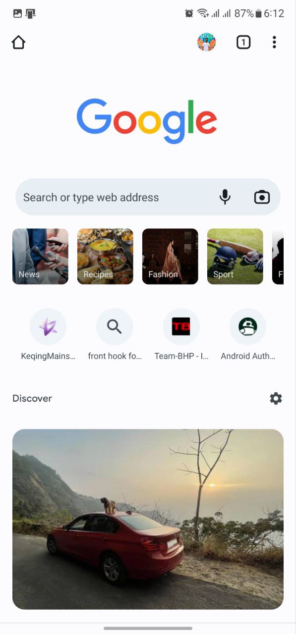 رابط کاربری Google Chrome Mobile 1