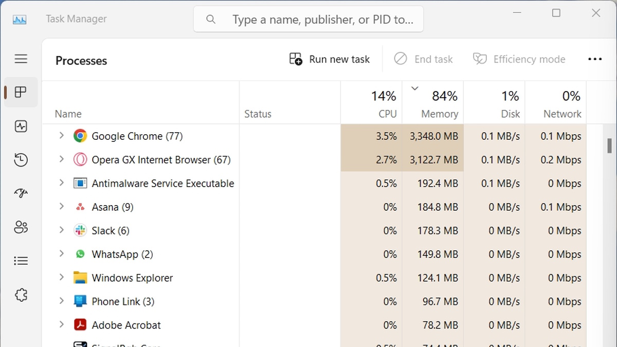 Opera GX در مقابل استفاده از رم گوگل کروم