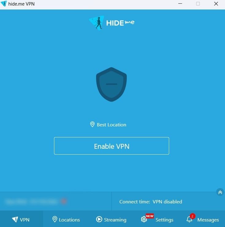عکس صفحه اصلی برنامه hide.me vpn