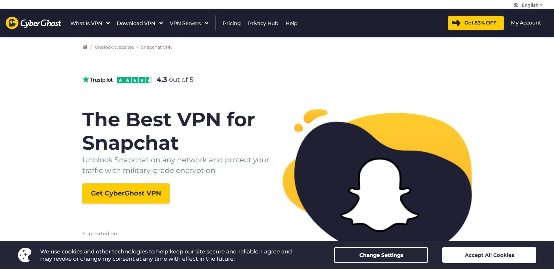 صفحه VPN CyberGhost Snapchat