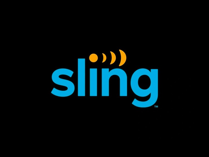 لوگوی Sling TV در پس زمینه مشکی.