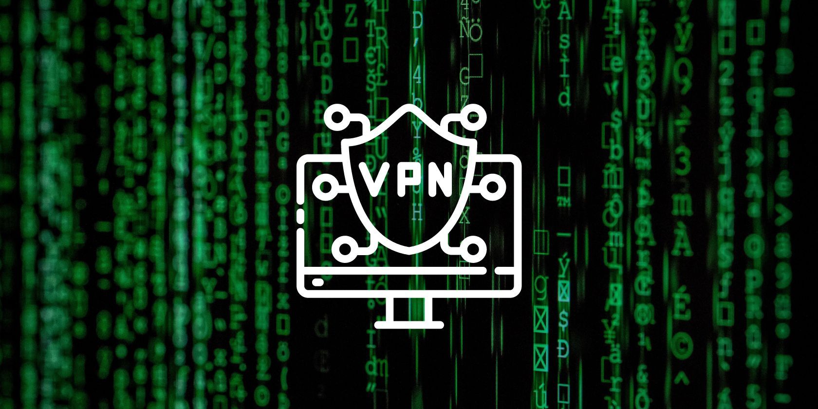 green matrix background and white vpn graphic