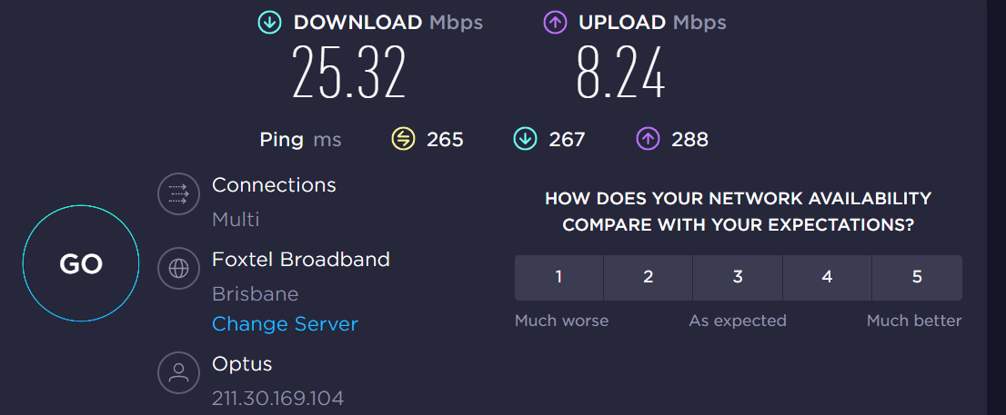 تست سرعت CyberGhost VPN از انگلستان به استرالیا