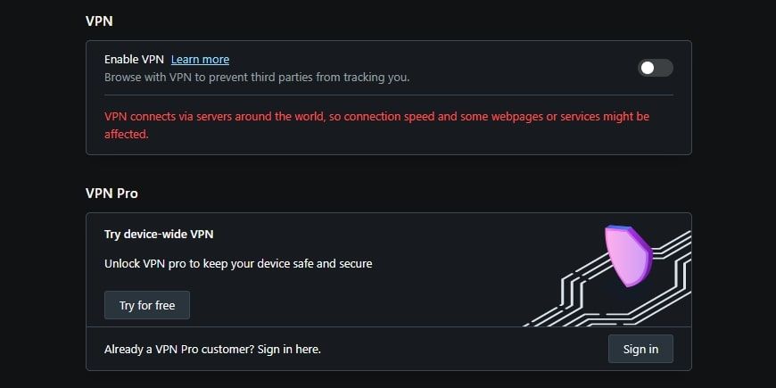تنظیمات Opera VPN