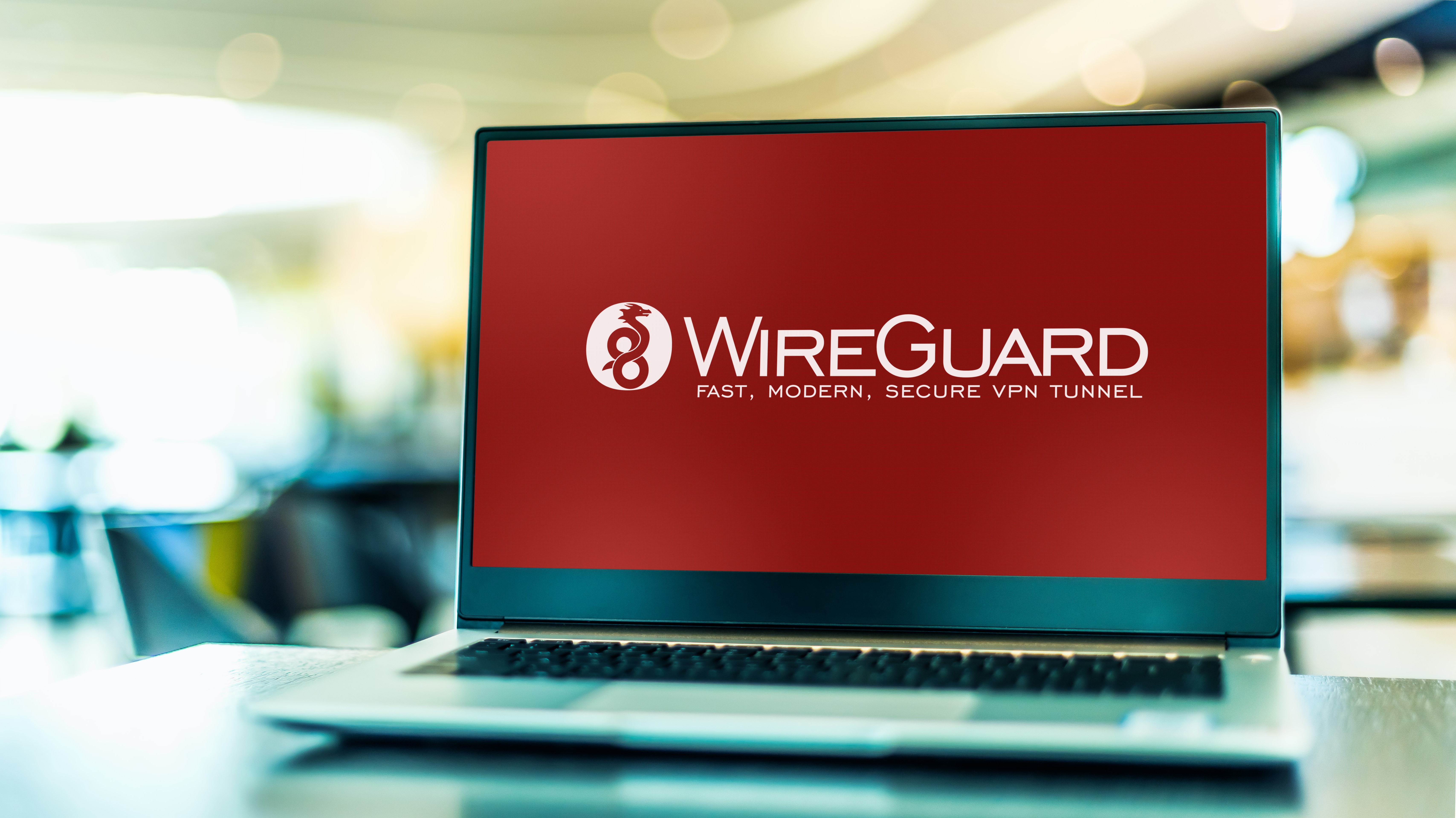 لوگوی پروتکل WireGuard VPN روی لپ تاپ نشان داده شده است