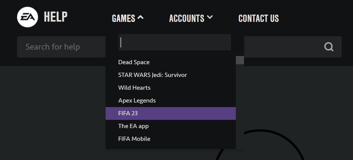یک بازی را از منوی بازی ها انتخاب کنید تا وضعیت آن را در وب سایت EA بررسی کنید