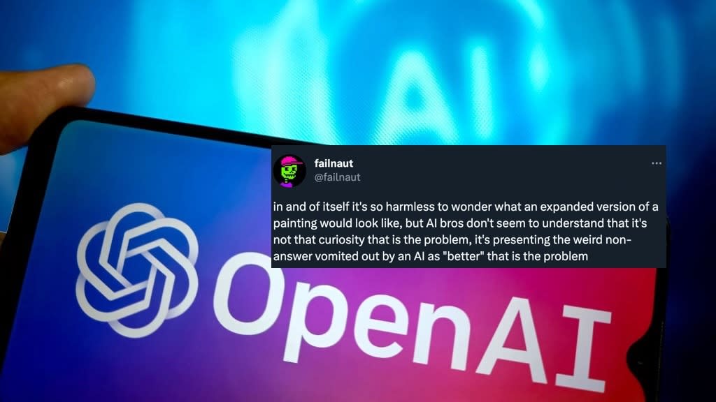 تصویر openai در تلفن همراه با توییت در انتقاد از هنر Ai