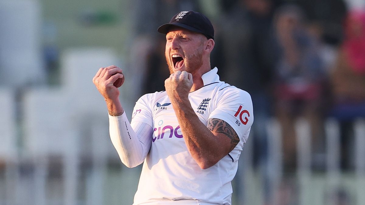 Ben Stokes of England celebrates catching ahead of the 2023 Ashes series against Australia