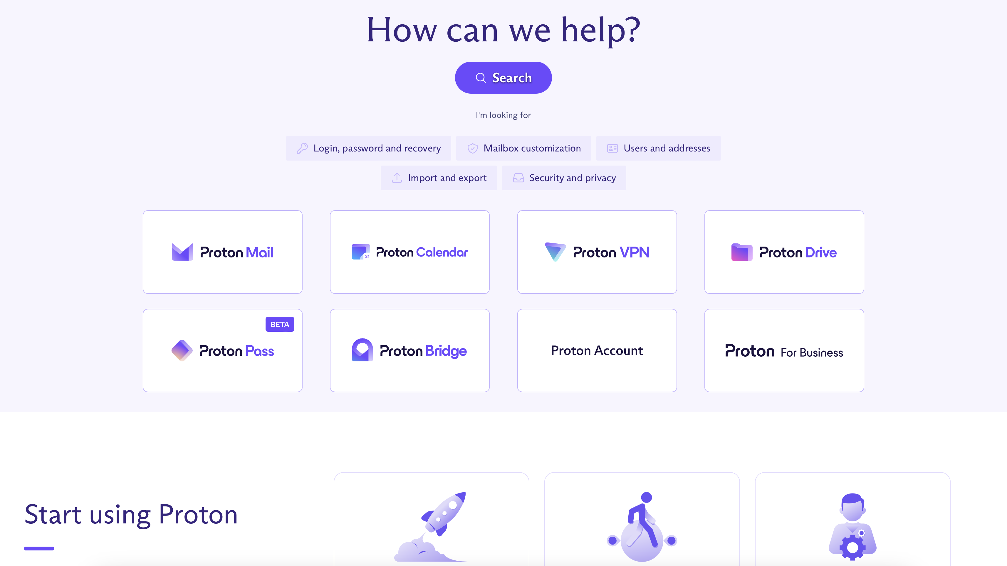 اسکرین شات وب سایت پشتیبانی پروتون