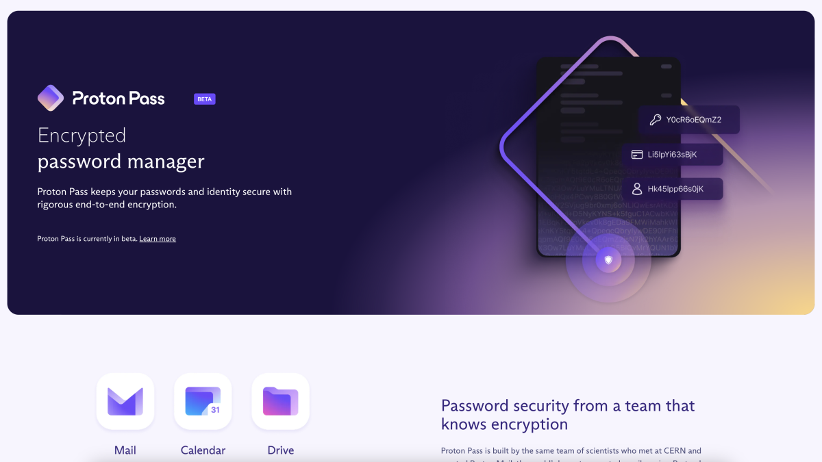 Proton Pass website screenshot June 2023