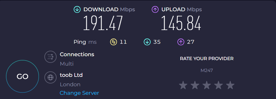 تست سرعت TorGuard انگلستان به انگلستان