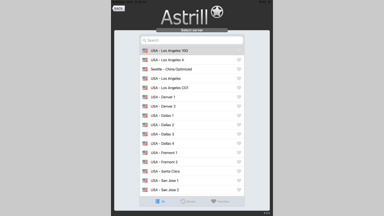 Astrill VPN بررسی برنامه iPad