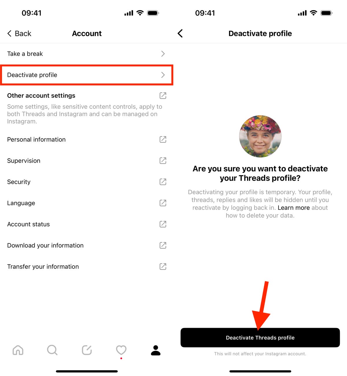 غیرفعال کردن حساب Threads در iOS